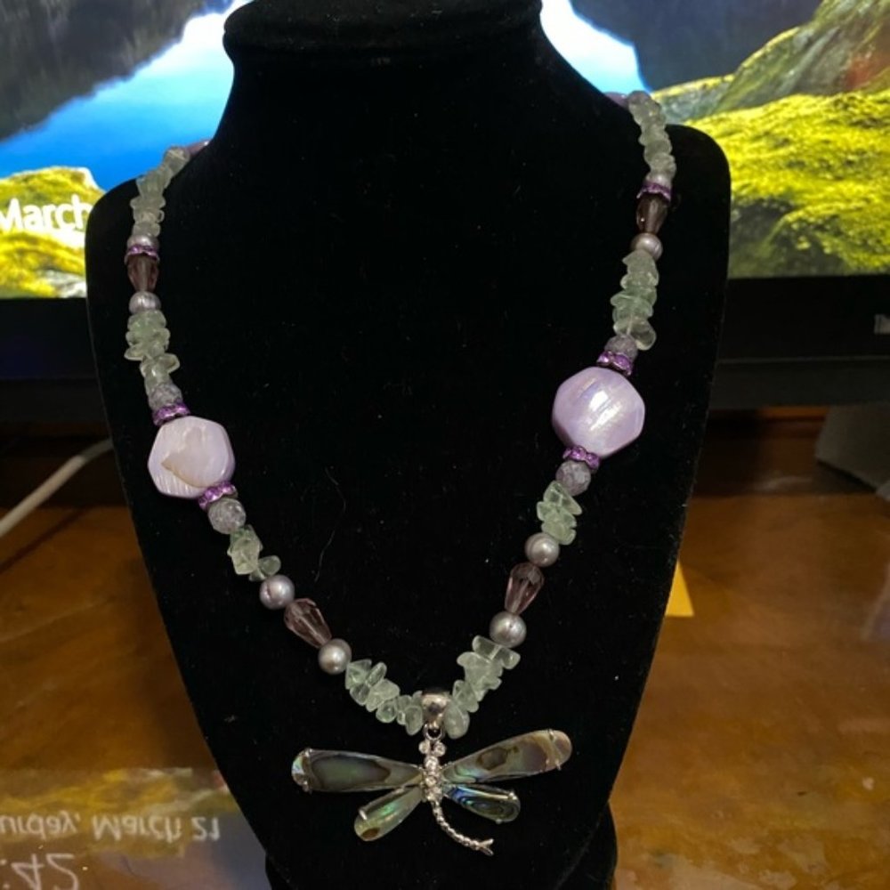 LAVENDER & AQUA DRAGONFLY NECKLACE